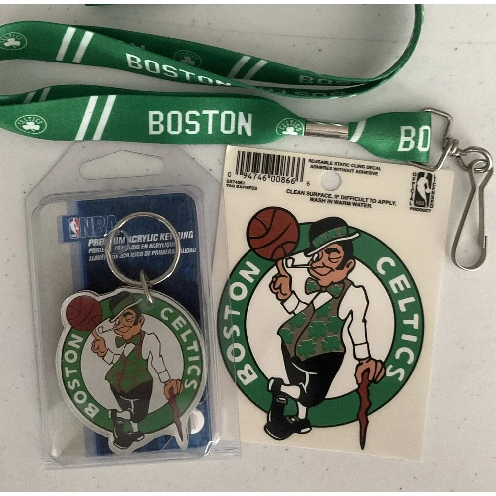 Boston Celtics Team Logo Lucky Large Keyring Keychain Sticker Lanyard Set‎ Of 3